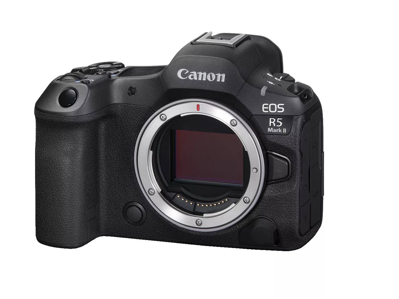 Canon EOS R5 Mark II camera body with the lens mount open