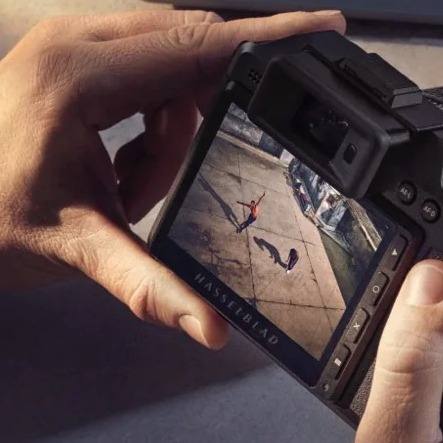 Close view of the Hasselblad X2D 100C rear screen showing a photo in progress